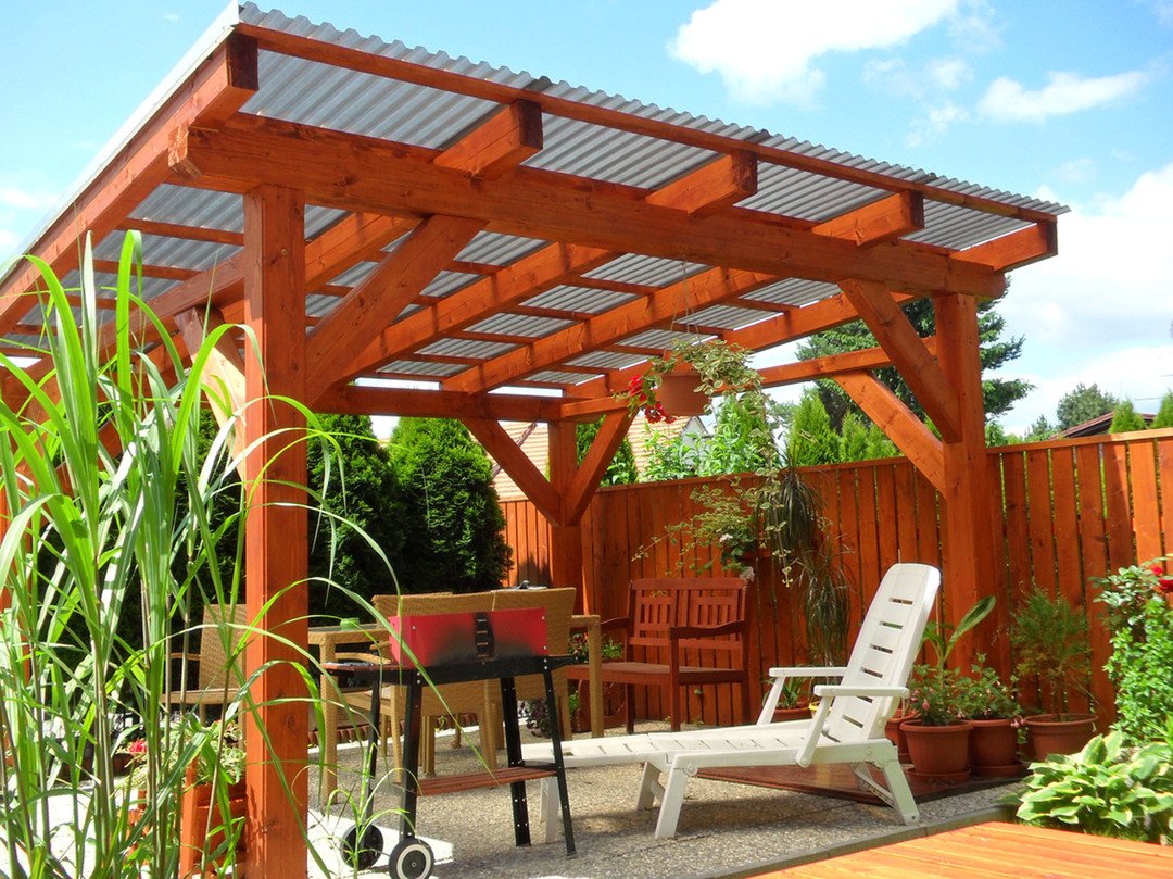 polikarbonát trapézlemez faszerkezet pergola referencia